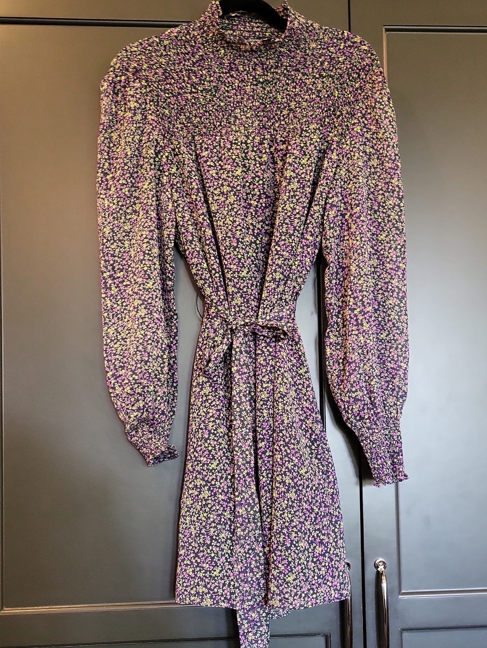Boden Purple Floral Long-Sleeve Tie-Waist Dress